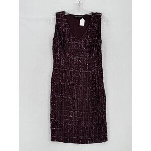 Collette Dinnigan Purple Sequin V Neck Sleeveless Evening Shift Dress Sz M